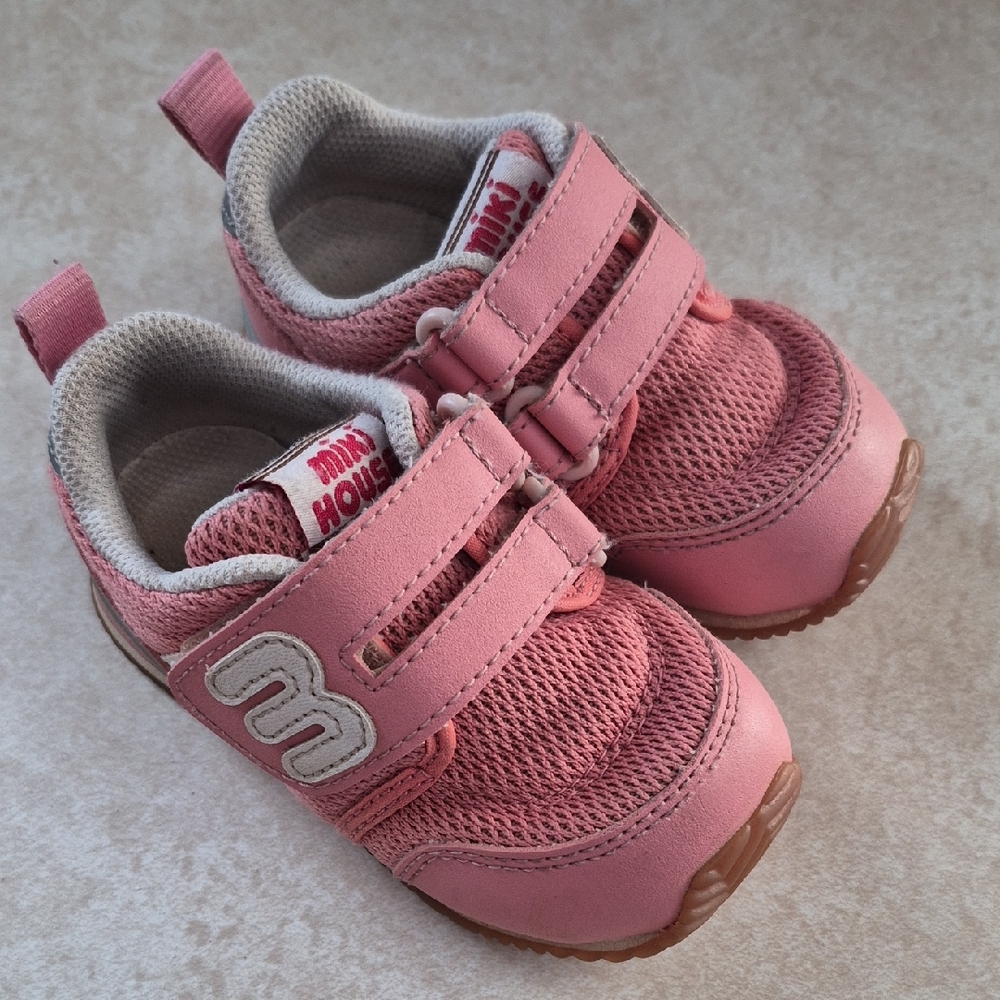 Mikihouse Pink Mesh Velcro Sneakers